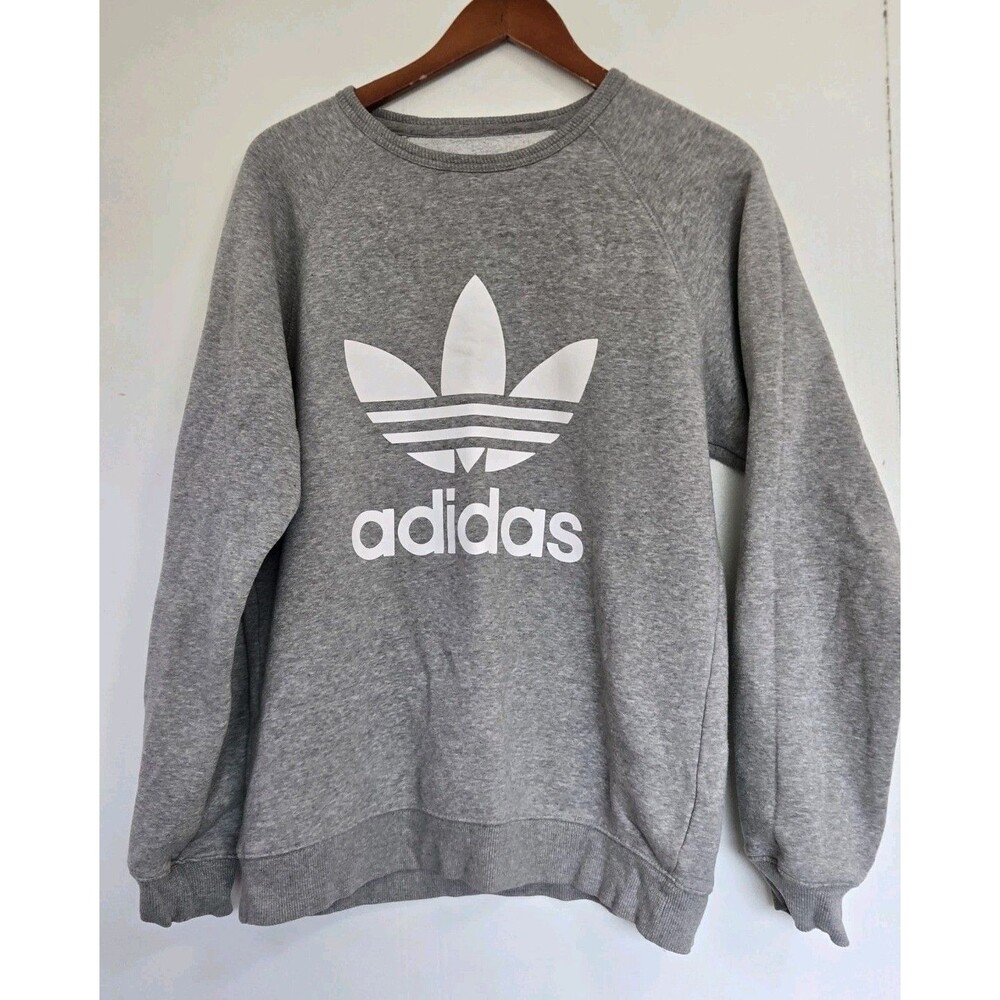 Adidas Sweatshirt Mens  M Logo Trefoil Grey Raglan Retro Casual